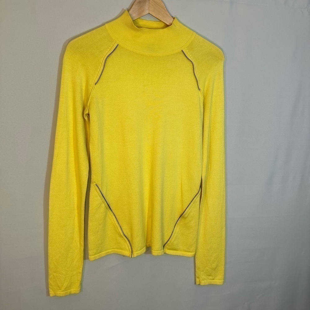 INC International Concepts Knit Yellow Pullover Long Sleeve Sweater Zips Accents